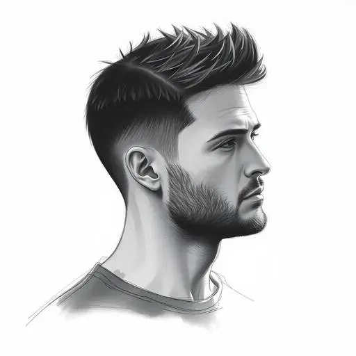 20 Trendy Options for Men Hairstyles Undercut 7 A side profile of a person showcasing MEN HAIRSTYLES UNDERCUT with stylish, spiky hair and a short fade, wearing a simple round-neck t-shirt against a plain background.