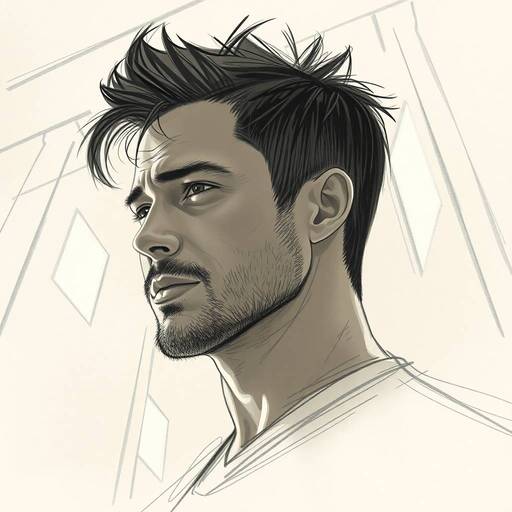 A drawing of a man with a beard, featuring a men’s hairstyle with an undercut.