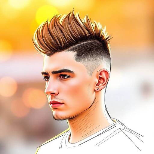 A drawing of a man with a mohawk undercut, showcasing men’s hairstyles undercut.