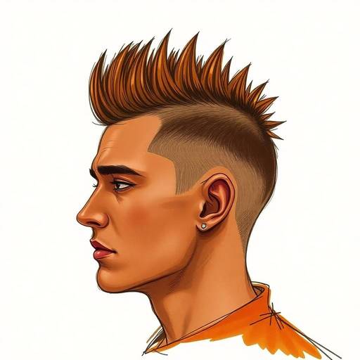 A drawing of a man with spiked hair, featuring men’s hairstyles undercut.