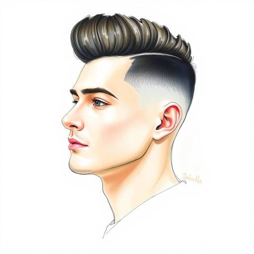 A drawing of a man with a mohawk, featuring men’s hairstyles undercut.