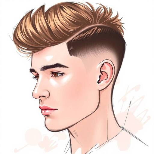 A drawing of a man's face with short hair, featuring men’s hairstyles undercut.