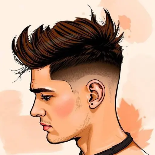 A drawing of a man with a mohawk undercut, highlighting a bold men’s hairstyle.