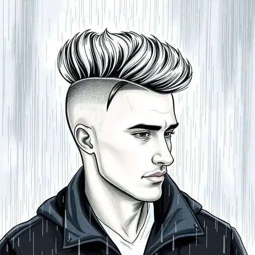 A drawing of a man with a mohawk undercut, highlighting a bold men’s hairstyle.