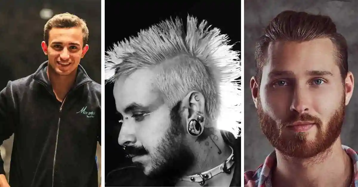 A man with a mohawk and a man with a beard, showcasing different men's crop and crew cuts.