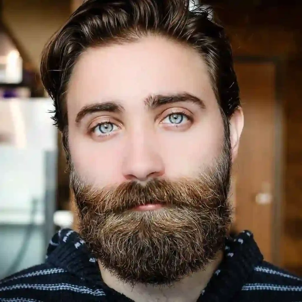 a close up of a person with a beard