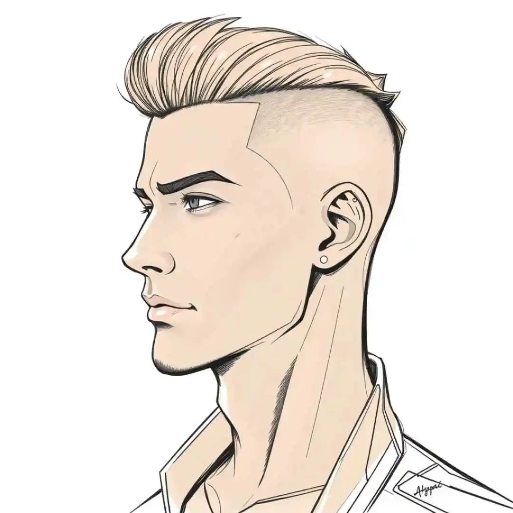 a drawing of a man with a shaved head