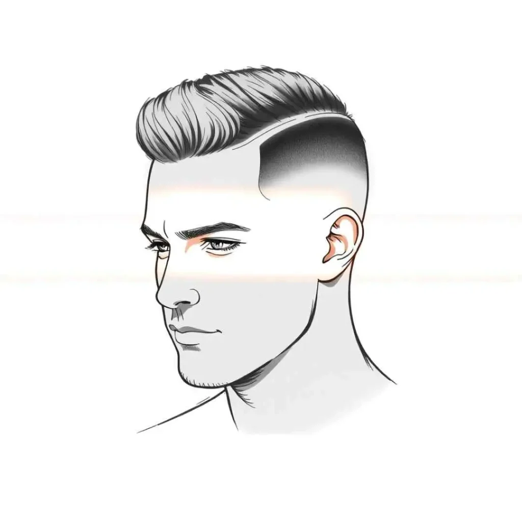 a drawing of a man's face with a short haircut