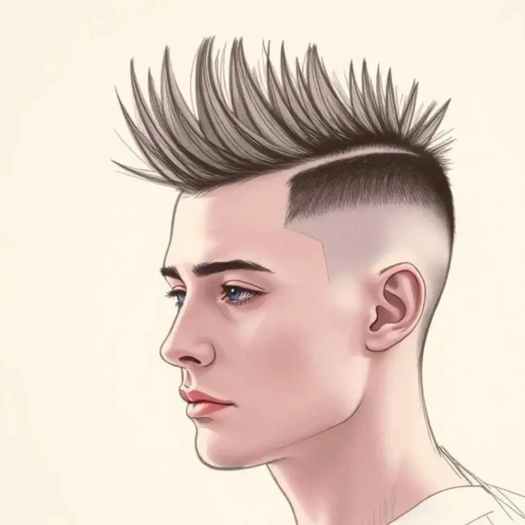 Illustration of a person with a modern, spiky hairstyle and shaved sides.