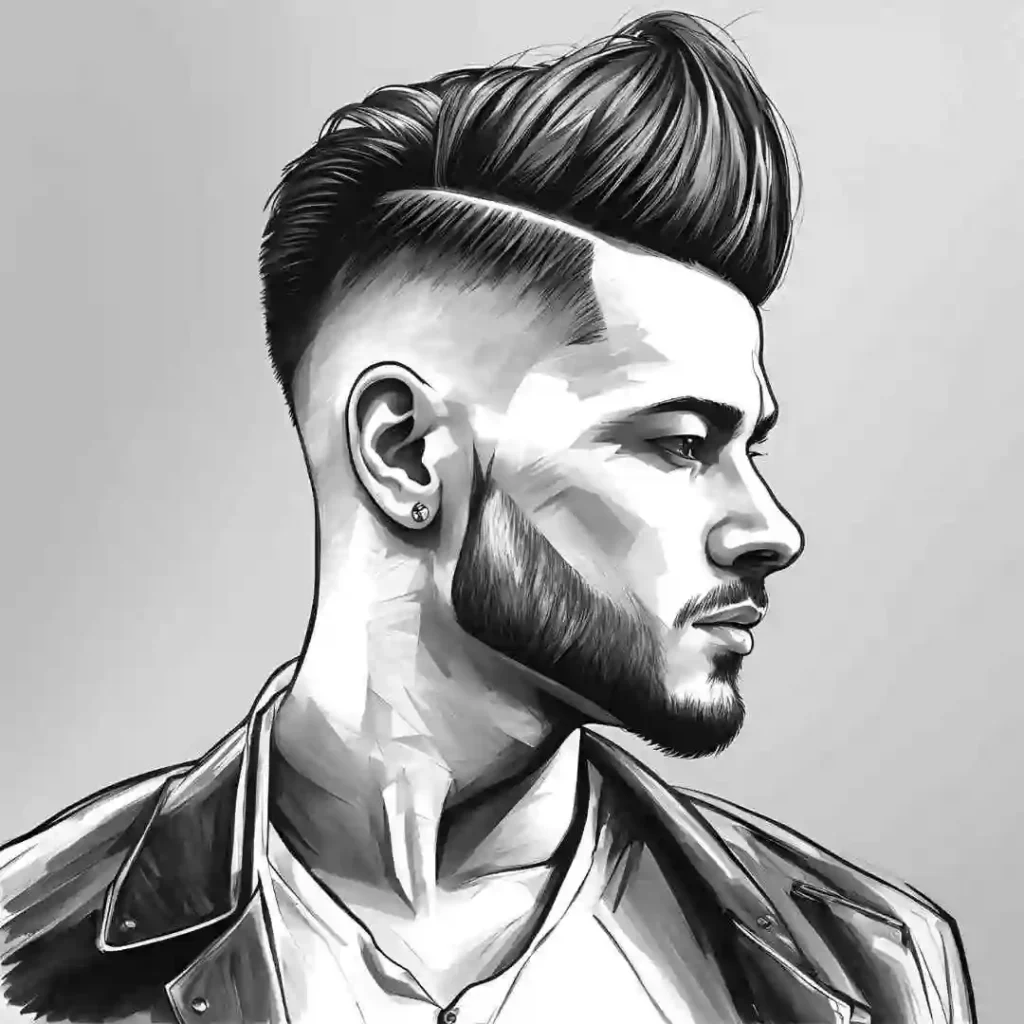 Illustration of a person with a stylish haircut and a leather jacket.