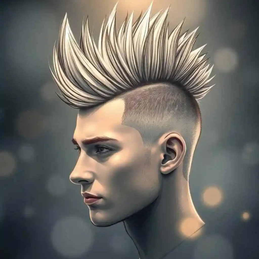 Person with a spiky mohawk hairstyle and shaved sides against a blurred background.