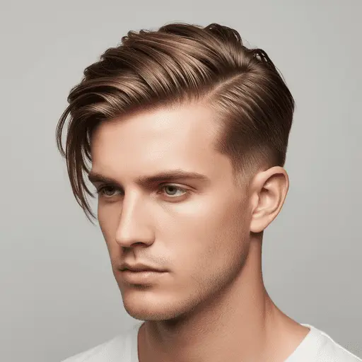 Men's Hairstyles Curtains- Styling Tips and Maintenance Guide 2 A close-up of a stylish haircut featuring textured, wavy brown hair in a MEN HAIRSTYLES CURTAINS look, showcasing a modern, sophisticated grooming style.