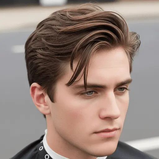 Men's Hairstyles Curtains- Styling Tips and Maintenance Guide 3 A young person showcasing trendy men hairstyles curtains with stylish, tousled hair, wearing a black salon cape, standing against an outdoor backdrop.