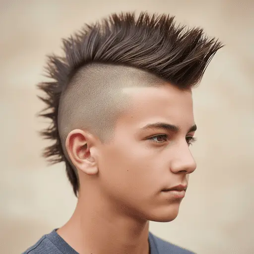 The Best 69 Teenage Boy Haircuts to Showcase Their Style 3 A person showcases an edgy, spiked hairstyle with shaved sides and voluminous hair on top, representing one of the bold, modern teenage boy haircuts.