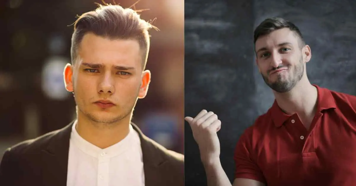 A man with a beard and another man with a beard, both sporting trendy men’s hairstyles for oval face shapes.