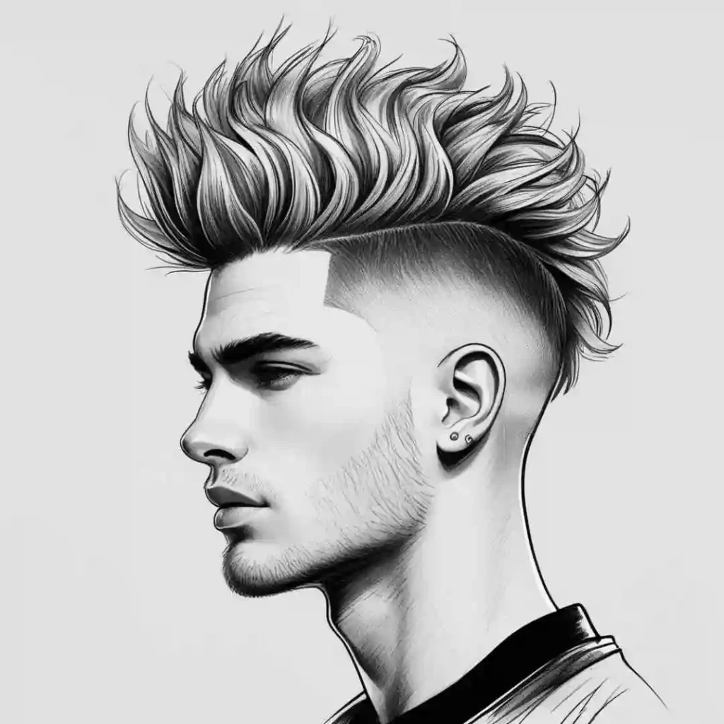 Profile view of a person with men wavy hairstyles featuring a stylish spiky look and a short undercut, wearing a collared shirt.