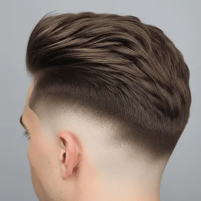 Men’s Medium Length Hairstyle 2 A stylish close-up of a man's textured hairstyle featuring a blended undercut and voluminous top, showcasing sleek brown hair—an excellent example of a men's medium length hairstyle.