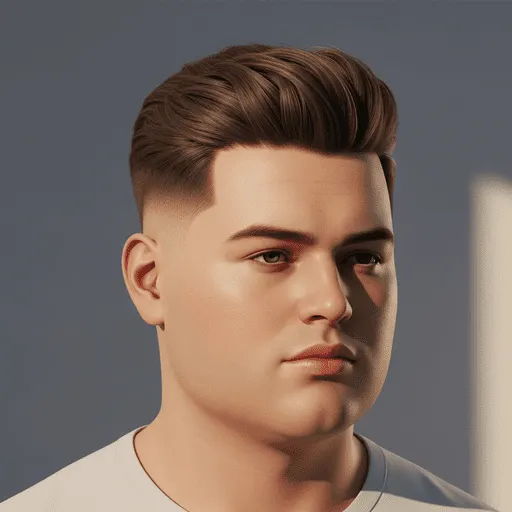 A young man with stylish, wavy hair styled upwards, wearing a light gray shirt, showcasing one of the trendy men hairstyles for round face, set against a soft gray background.