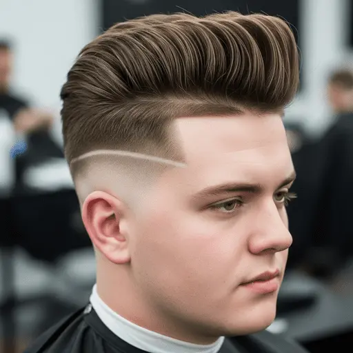 A stylishly groomed hairstyle featuring a voluminous top with a faded undercut and a clean, sharp line, ideal for men hairstyles for round face.