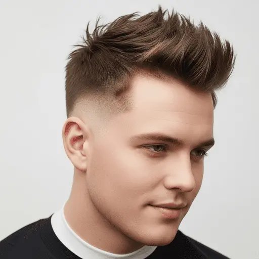 A stylish haircut featuring textured layers on top with a faded undercut, showcasing a trendy and modern appearance, ideal for men hairstyles for round face.