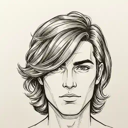 An illustration of a person with wavy hair styled in a natural look, representing a classic men's medium length hairstyle, set against a plain background.