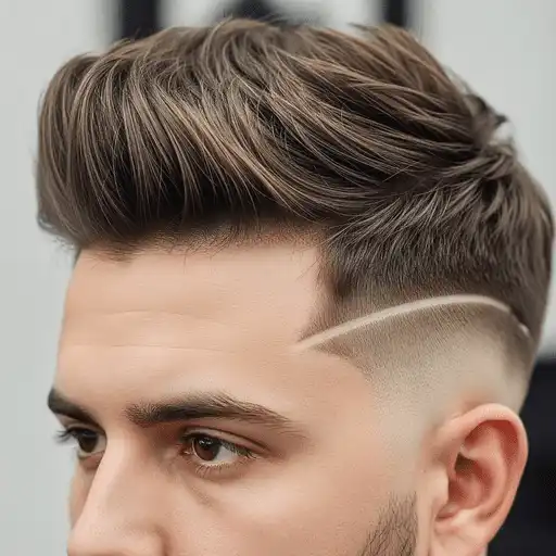 Stylish modern haircut showcasing a voluminous, textured top with a clean fade and sharp side parting — a great example of men hairstyles for round face.