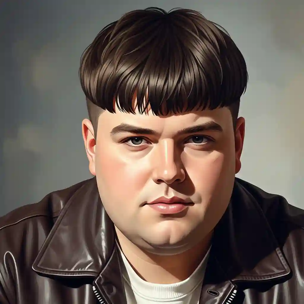 50+ Top Men Hairstyles for Round Face 6 A young man in a brown leather jacket and white shirt, showcasing one of the stylish men hairstyles for round face, sitting against a softly blurred background and exuding a confident demeanor.