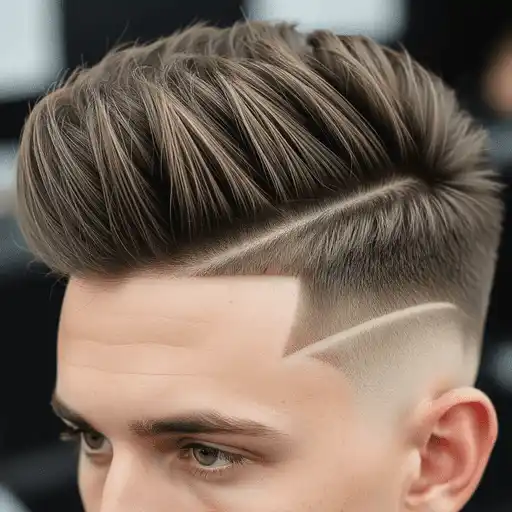 A stylish haircut featuring a voluminous top with textured layers and a fade on the sides, designed as one of the flattering men hairstyles for round face shapes. The look is modern and trendy.