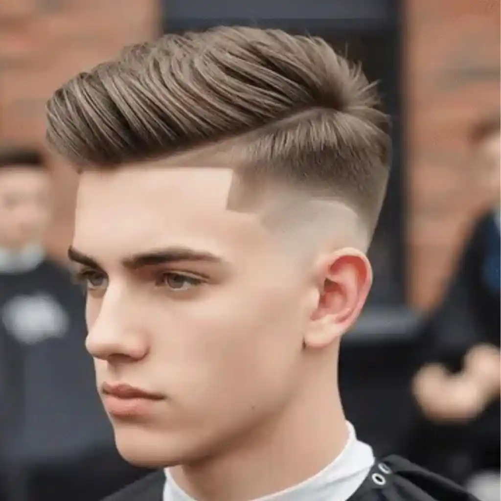 Trendy 16 Men Hairstyles Long Face 2 A modern example of MEN HAIRSTYLES LONG FACE, featuring a voluminous quiff on top with a faded undercut, styled for a sleek and polished look.
