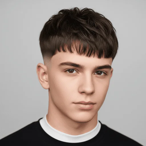 Ultimate Guide to Men's Hairstyles for Straight Hair in 2025 2 A young man with a stylish short haircut, wearing a black shirt with a white collar, posed against a light backdrop.