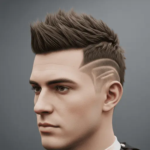 A person with stylish, textured hair featuring an undercut and side design, showcasing one of the modern Edgar haircuts for men, set against a plain gray background.