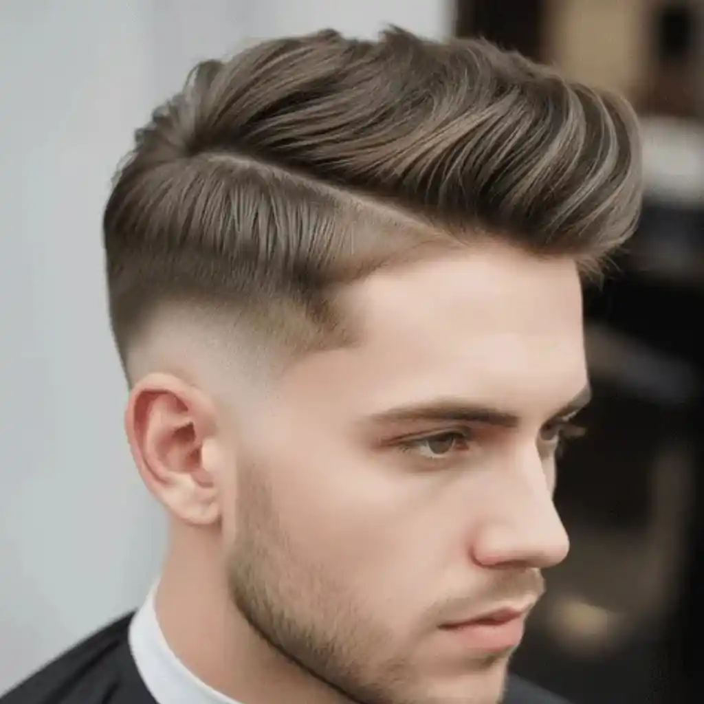 A well-styled haircut featuring a textured top and faded sides, showcasing sharp lines and a polished appearance—an example of modern men short hairstyles.