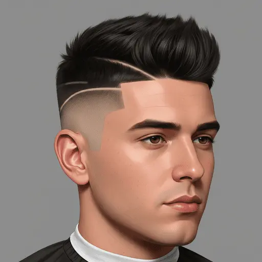 A close-up view of a modern haircut featuring a stylish, slicked-back top with a faded side and subtle line detailing, inspired by Edgar haircuts for men.