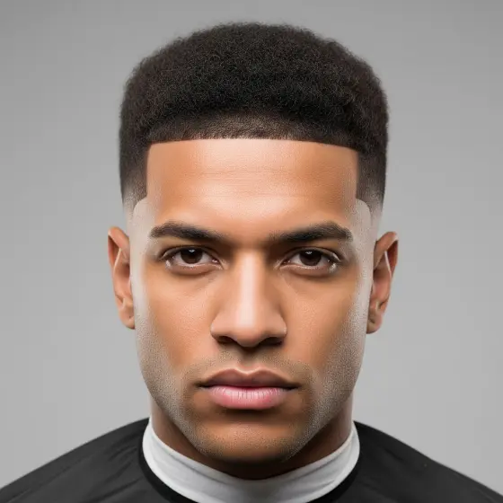 The Best Hairstyles for Drop Fade for Men 7 A young person with a modern textured hairstyle featuring a drop fade for men, wearing a black shirt against a plain gray background.