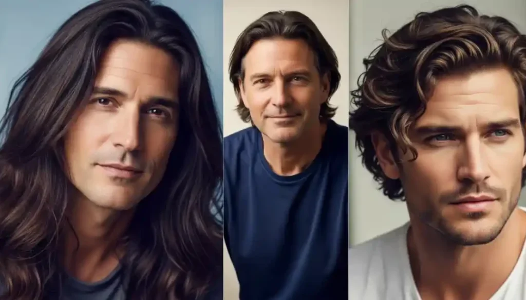 Three individuals with diverse hairstyles, standing together, each wearing casual t-shirts, against a subtle, neutral backdrop, representing the essential steps to every men's hairstyle.