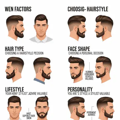 A visual guide explaining how to choose the best haircut for your face shape men, considering key factors like hair type, lifestyle, personality, and overall face shape.