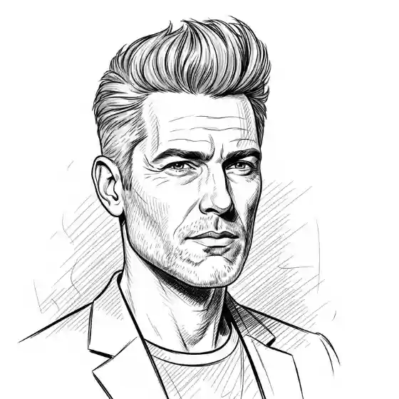 Embracing Grey Hair - A Stylish Choice for Men 5 Stylized sketch of a person with sleek, textured hair wearing a blazer over a T-shirt, featuring details highlighting their collar and ear, representing modern gray haircuts men.