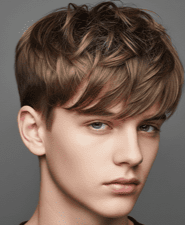 A young man with a short soft fringe hairstyle