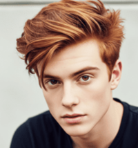 Eye-Catching Mens Red Hair Hairstyles 6 A young man with bright red hair styled in a Messy Quiff, showcasing a trendy and modern hairstyle