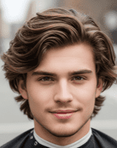A young man with layered waves hairstyle