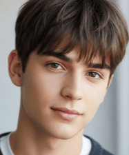 A young man with soft bangs and short hair, dressed in a black sweater