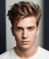 A young man with a messy quiff hairstyle and short hair