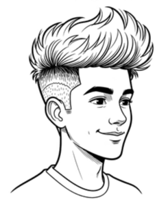 A young man with a fluffy Edgar haircut and a prominent mohawk hairstyle.