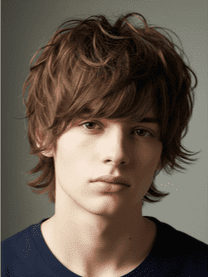 A young man with a shaggy hairstyle and short hair