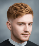 Eye-Catching Mens Red Hair Hairstyles 8 A man with a Crew Cut featuring Highlights and striking red hair poses in a black shirt