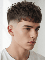 A young man with a textured crop hairstyle and a short haircu