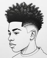 Illustration of a young man sporting a mohawk, featuring an Afro fade and voluminous fluffy hair