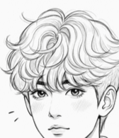 Illustration of a young man featuring curly, fluffy hair, embodying a charming and trendy hairstyle