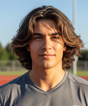 A man with a long layers hairstyle featuring a braid on top of his head.