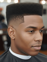 A young man sporting a flat top with fade hairstyle, featuring neatly styled black hair and a relaxed demeanor.